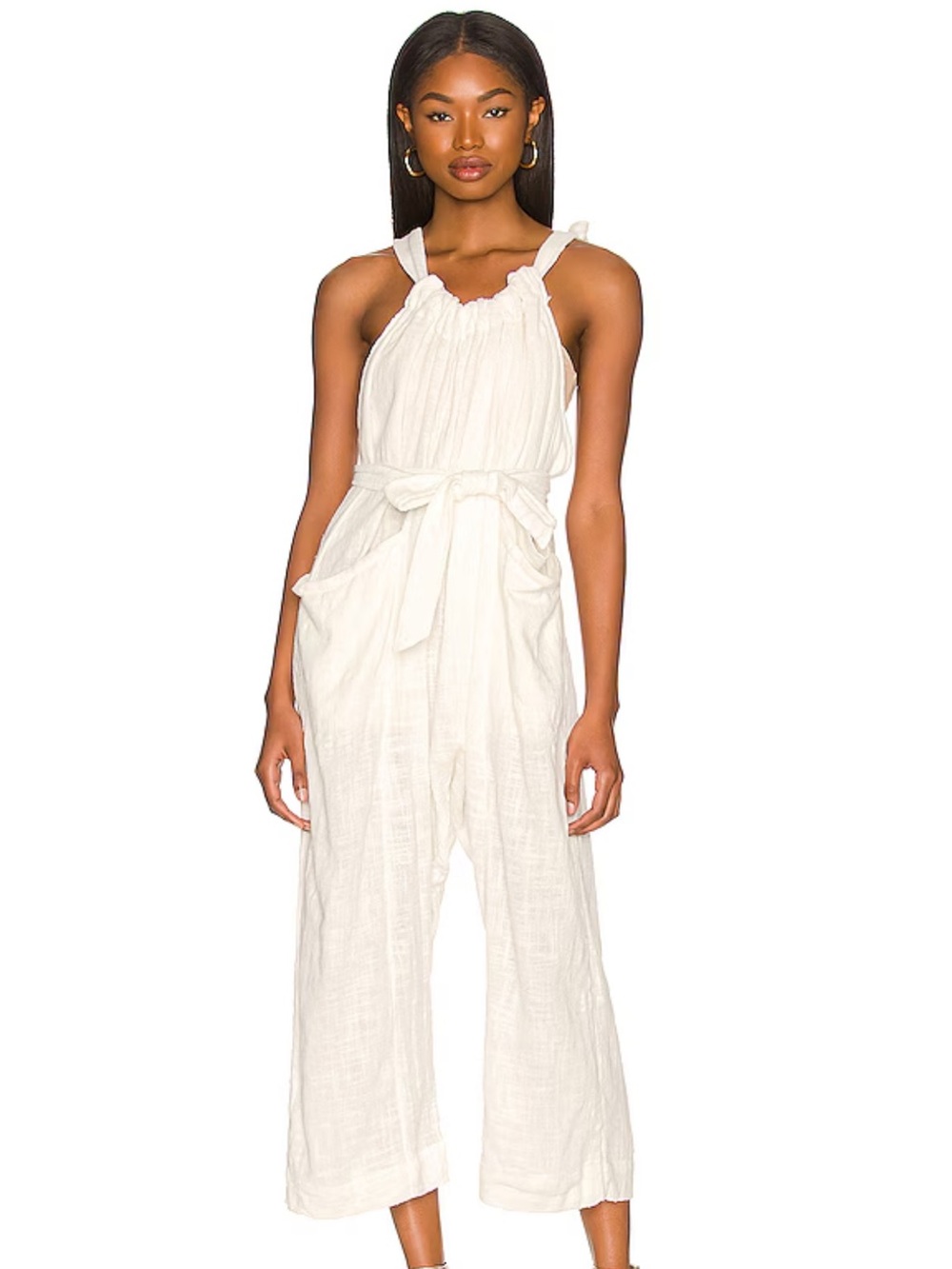 Free People Henriette Cream Pockets Jumpsuit Bohemian Festival